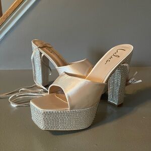 Chantry Light Nude Rhinestone Lace-Up Platform High Heel Sandals